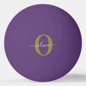 Gepersonaliseerd Monogram Script Name Paars White Pingpongbal (Achterkant)