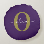 Gepersonaliseerd Monogram Script Name Paars White Rond Kussen (Achterkant)