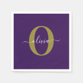 Gepersonaliseerd Monogram Script Name Paars White  Servet (Voorkant)