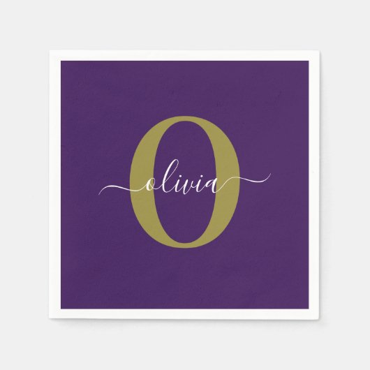 Gepersonaliseerd Monogram Script Name Paars White Servet (Voorkant)