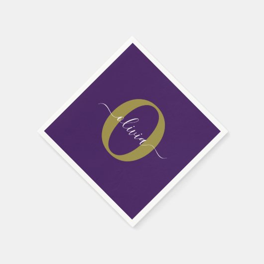 Gepersonaliseerd Monogram Script Name Paars White  Servet (Hoek)