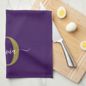 Gepersonaliseerd Monogram Script Name Paars White  Theedoek (Quarter Fold)