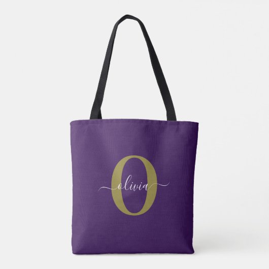 Gepersonaliseerd Monogram Script Name Paars White  Tote Bag (Achterkant)