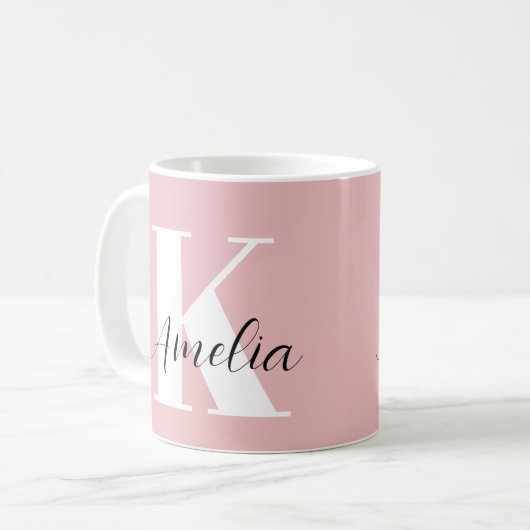 Gepersonaliseerd Monogram Script Roze Koffiemok (Voorkant links)