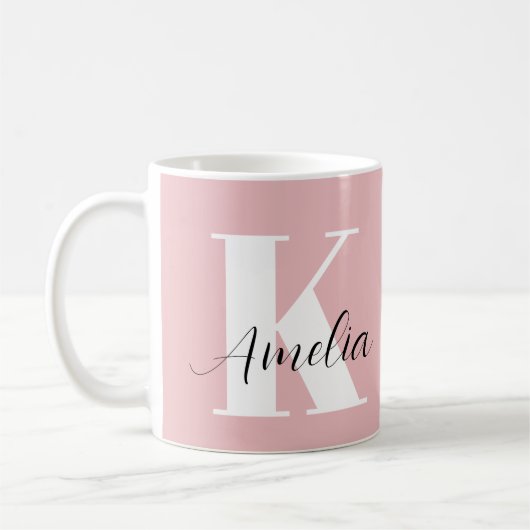 Gepersonaliseerd Monogram Script Roze Koffiemok (Links)