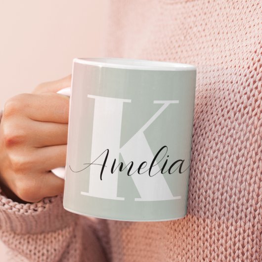 Gepersonaliseerd Monogram Script Sage Groen Koffiemok