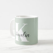 Gepersonaliseerd Monogram Script Sage Groen Koffiemok (Voorkant links)