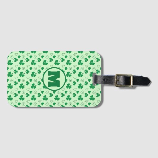 Gepersonaliseerd monogram Shamrock patroon green L Bagagelabel (Voorkant (horizontaal))