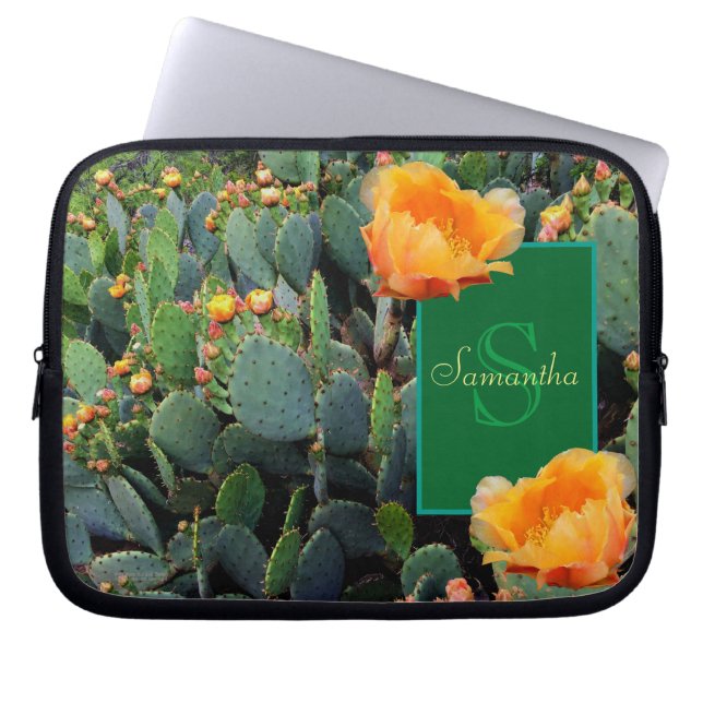 Gepersonaliseerd Monogram Sinaasappel Prickly Pear Laptop Sleeve (Voorkant)