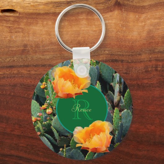 Gepersonaliseerd Monogram Sinaasappel Prickly Pear Sleutelhanger (Voorkant)