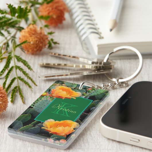 Gepersonaliseerd Monogram Sinaasappel Prickly Pear Sleutelhanger (Voorkant Rechts)