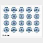 Gepersonaliseerd Monogram Slate Blauw en Wit Gestr Ronde Sticker (Vel)