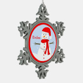 Gepersonaliseerd monogram Snowman Snowflake Orname Tin Sneeuwvlok Ornament (Links)