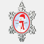 Gepersonaliseerd monogram Snowman Snowflake Orname Tin Sneeuwvlok Ornament (Rechts)