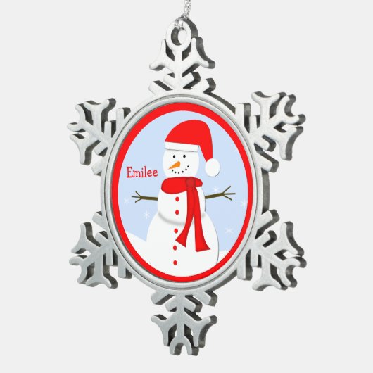 Gepersonaliseerd monogram Snowman Snowflake Orname Tin Sneeuwvlok Ornament (Rechts)