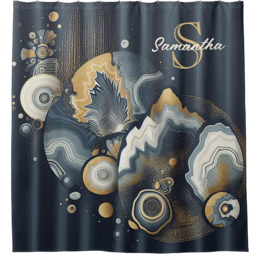 Gepersonaliseerd Monogram Stijlvolle Navy Blue Gol Douchegordijn (Voorkant)