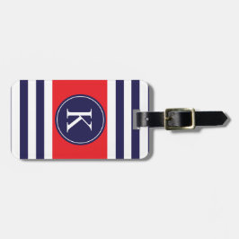 Gepersonaliseerd monogram Stripes Pattern Rood Bagagelabel