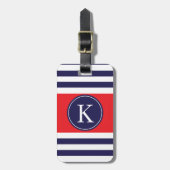 Gepersonaliseerd monogram Stripes Pattern Rood Bagagelabel (Voorkant verticaal)