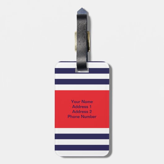 Gepersonaliseerd monogram Stripes Pattern Rood Bagagelabel (Achterkant verticaal)