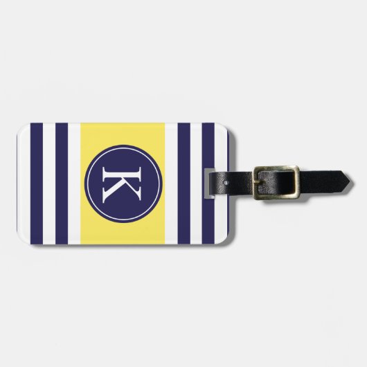 Gepersonaliseerd monogram Stripes Pattern Yellow Bagagelabel (Voorkant horizontaal)