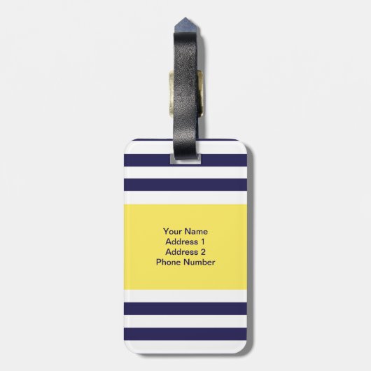 Gepersonaliseerd monogram Stripes Pattern Yellow Bagagelabel (Achterkant verticaal)