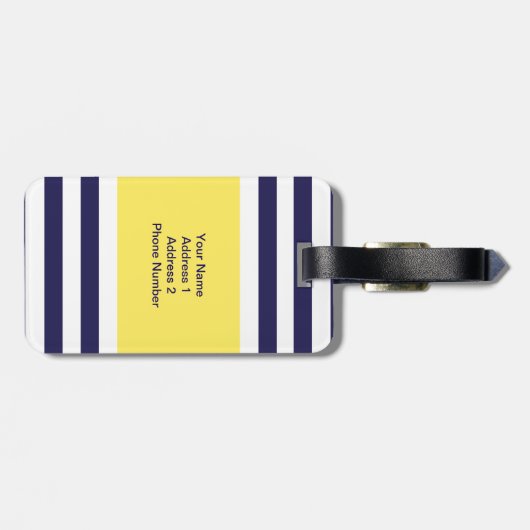 Gepersonaliseerd monogram Stripes Pattern Yellow Bagagelabel (Achterkant horizontaal)