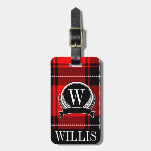 Gepersonaliseerd monogram Tartan Speld Bagagelabel (Voorkant verticaal)