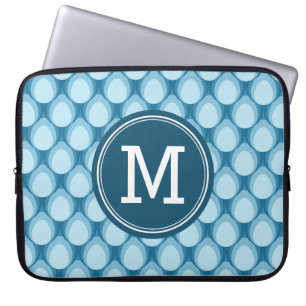 Gepersonaliseerd monogram trappelpatroon blauw laptop sleeve