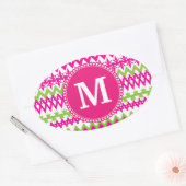 Gepersonaliseerd monogram tribaal patroon roze Che Ovale Sticker (Envelop)