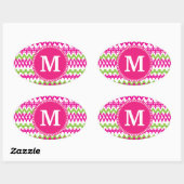 Gepersonaliseerd monogram tribaal patroon roze Che Ovale Sticker (Vel)