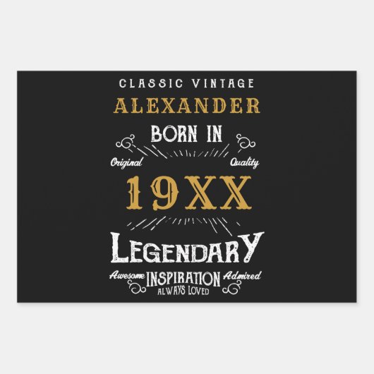 Gepersonaliseerd monogram van de Retro van de Dag Inpakpapier Vel (Voorkant 3)