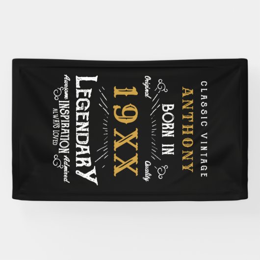 Gepersonaliseerd monogram van de Retro van de Dag Spandoek (Horizontaal)