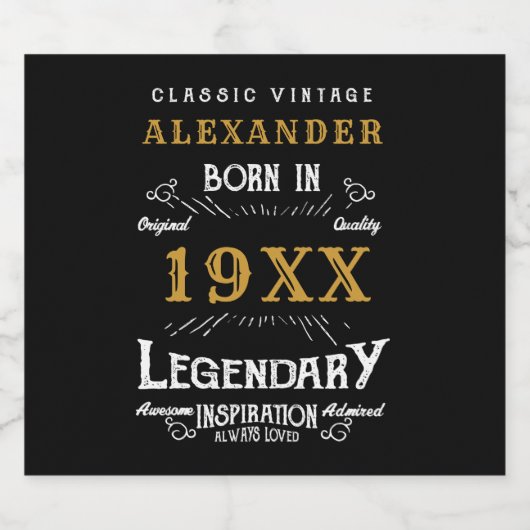 Gepersonaliseerd  monogram van de Retro van de Dag Sparkling Wijnetiket (Enkel label)