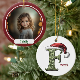 Gepersonaliseerd monogram van kerstversiering keramisch ornament