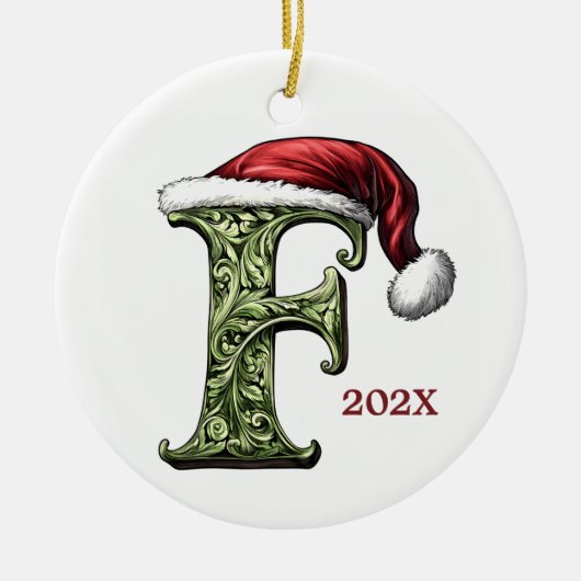 Gepersonaliseerd monogram van kerstversiering keramisch ornament (Voorkant)