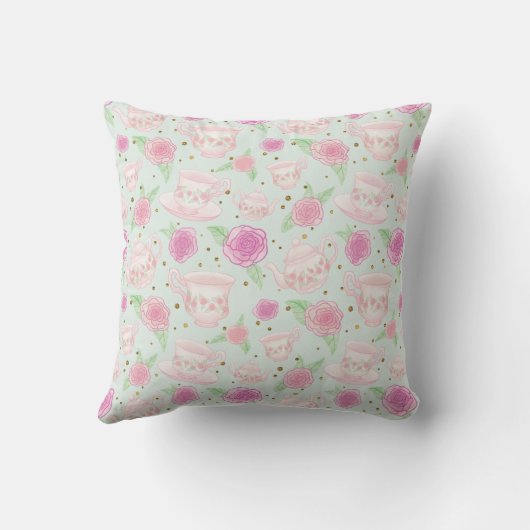 Gepersonaliseerd monogram van Mint Green Pink Tea Kussen (Achterkant)