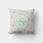 Gepersonaliseerd monogram van Mint Green Pink Tea Kussen (Voorkant)