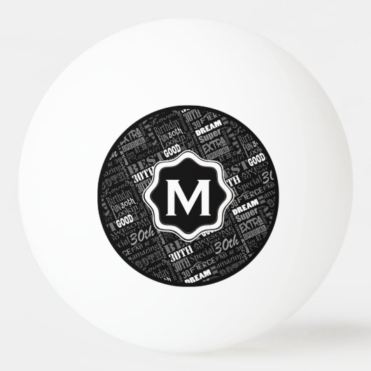 Gepersonaliseerd monogram voor 30e verjaardag van pingpongbal (Voorkant)