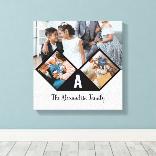 Gepersonaliseerd monogram voor 3 fotocollage famil canvas afdruk (Insitu (Houten vloer))