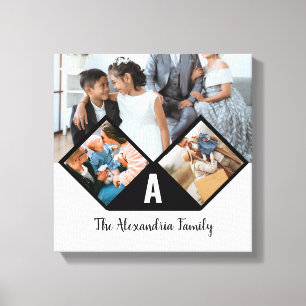 Gepersonaliseerd monogram voor 3 fotocollage famil canvas afdruk