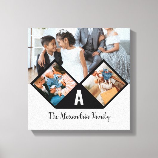 Gepersonaliseerd monogram voor 3 fotocollage famil canvas afdruk (Voorkant)