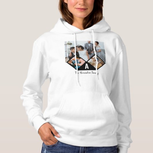 Gepersonaliseerd monogram voor 3 fotocollage famil hoodie (Voorkant)