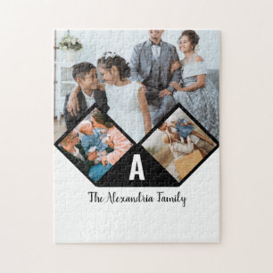 Gepersonaliseerd monogram voor 3 fotocollage famil legpuzzel