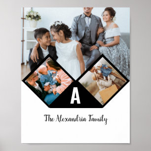 Gepersonaliseerd monogram voor 3 fotocollage famil poster