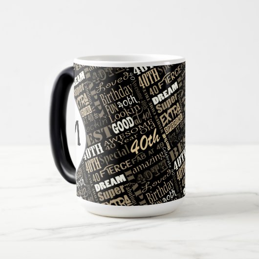 Gepersonaliseerd monogram voor 40e verjaardag van  magische mok (Voorkant links)