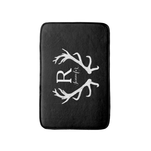 Gepersonaliseerd monogram voor Rustic Deer Antlers Badmat (Voorkant Verticaal)