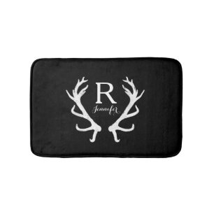 Gepersonaliseerd monogram voor Rustic Deer Antlers Badmat