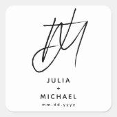 Gepersonaliseerd monogram voor zwart-witbruiloft vierkante sticker (Voorkant)