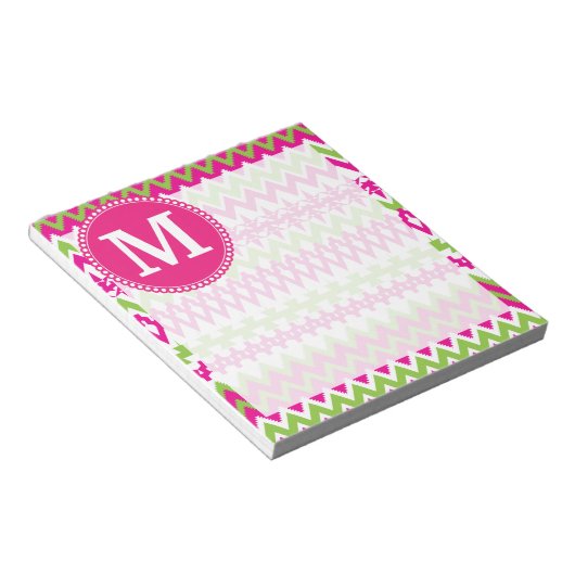 Gepersonaliseerd monogram warmroze tribale Chevron Notitieblok (Schuin)