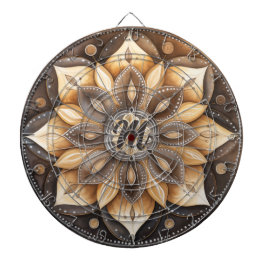 Gepersonaliseerd Monogram Waterverf Bruin Mandala Dartbord